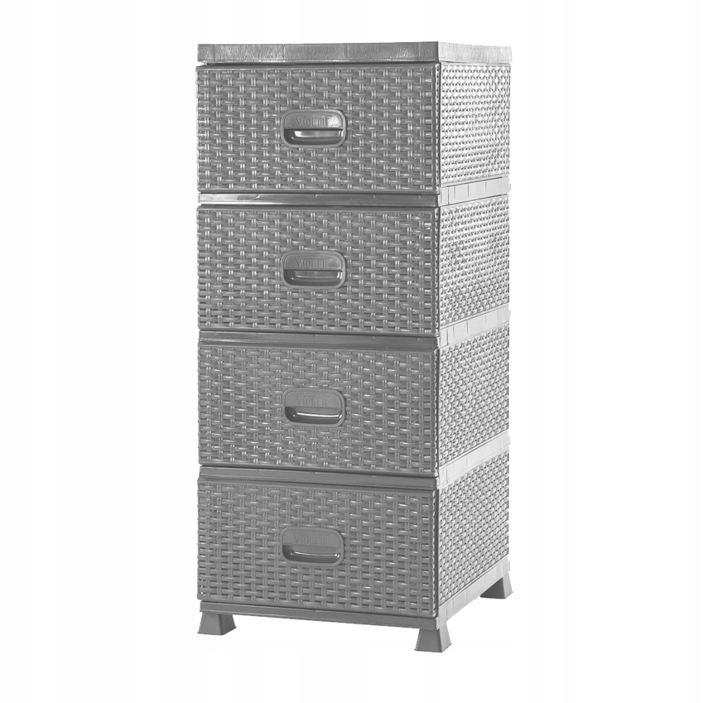 KOMODA SZAFKA REGAŁ PLASTIKOWY Z 4 SZUFLADAMI DO ŁAZIENKI SZARA RATTAN M3