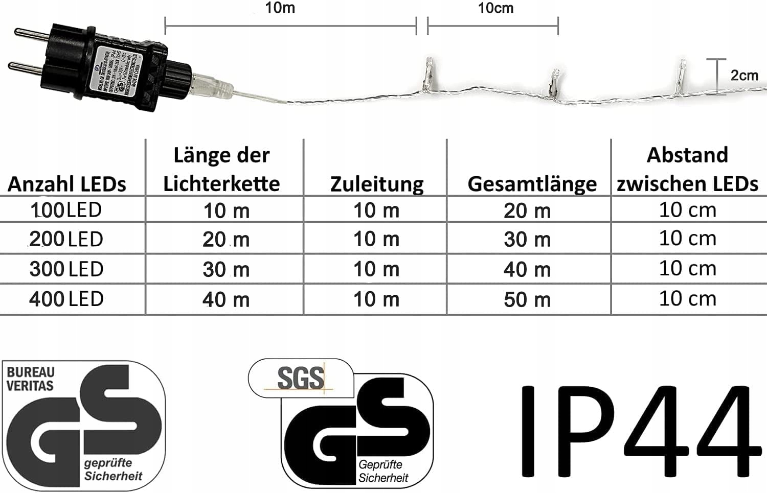 Gresonic Lampki Choinkowe Na Boże Narodzenie Łańcuch 200 Led 20M Białe — miniatura 4
