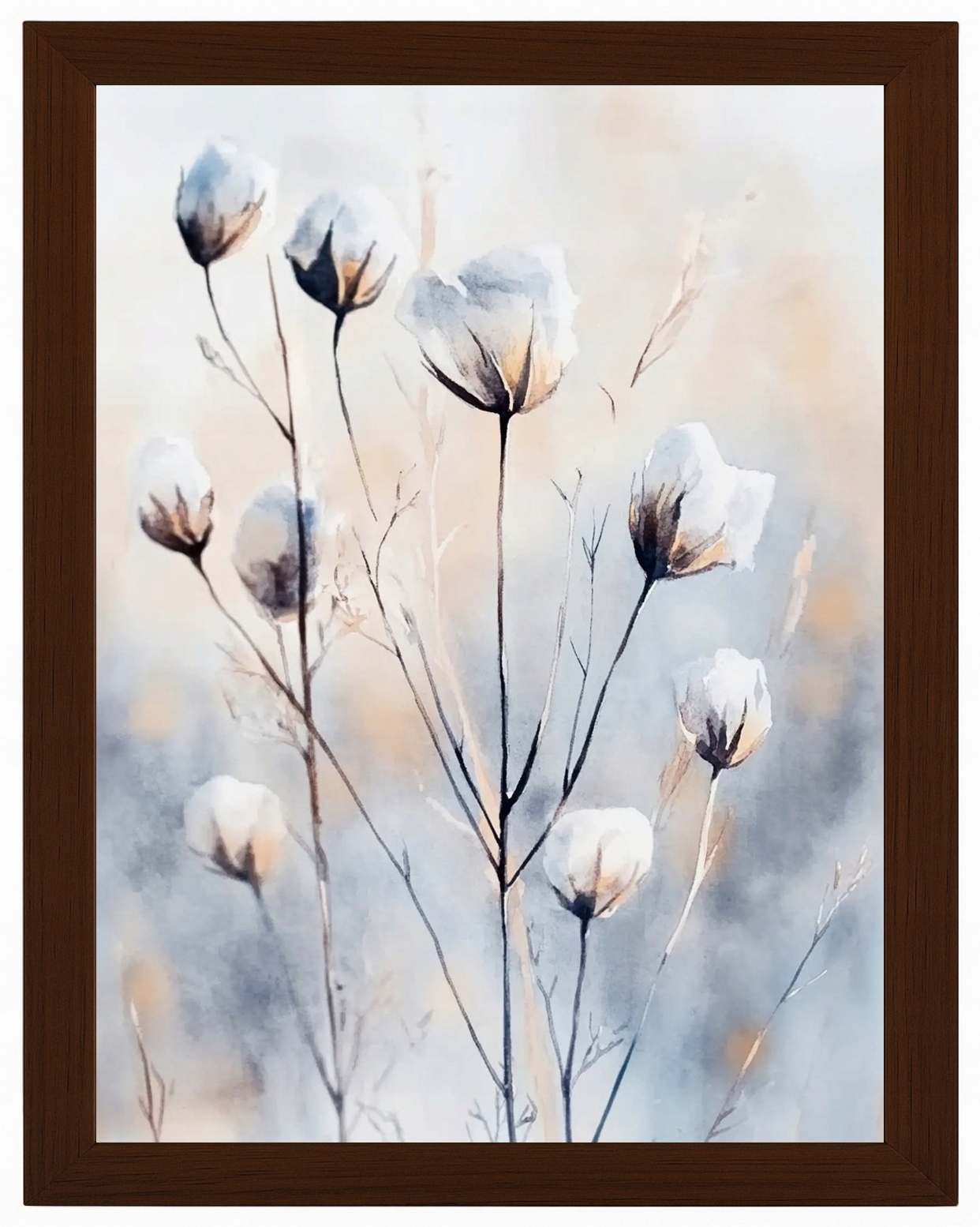Plakát Rámeček Dřevo Akvarel Příroda Louka Květiny Bavlna Boho 60x80
