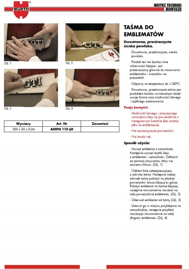

Wurth Taśma do emblematów dwustronna