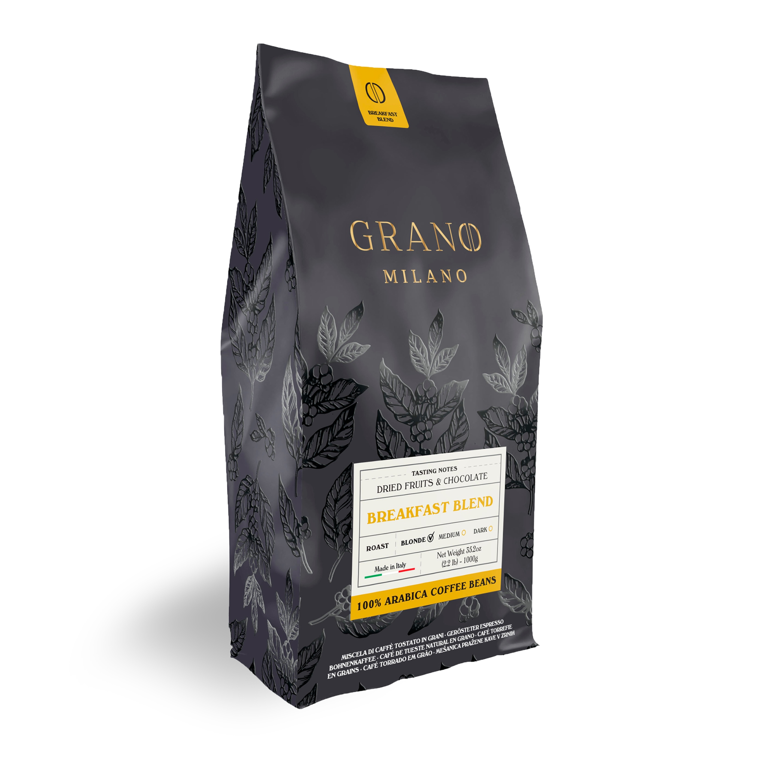Levně Káva zrnková 100% Arabica Grano Milano Breakfast Blend Premium 1 kg