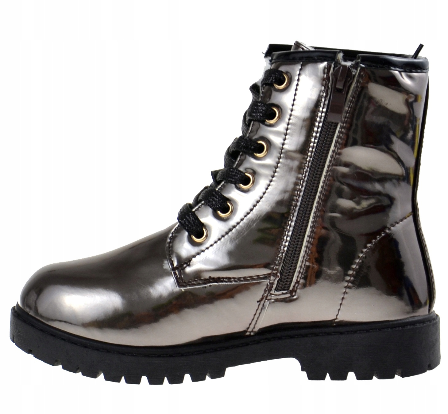 Kids Trzewiki Botki Ocieplane Lustrzane Szare r34 Długość wkładki wew. 21.7 cm