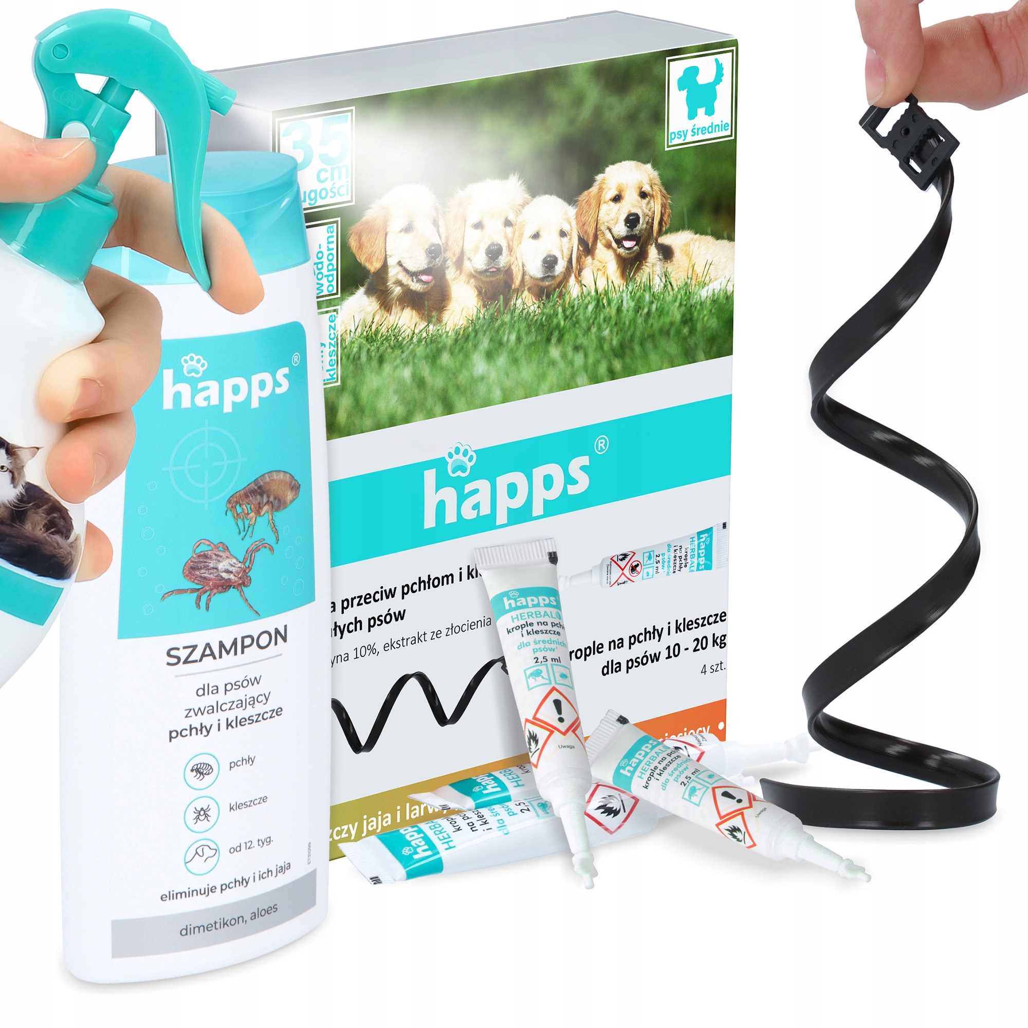 Levně Obojek Proti Klíšťatům Pro Psa 35cm Šampon Kapky blechy 10-20kg Sprej Kom Kd