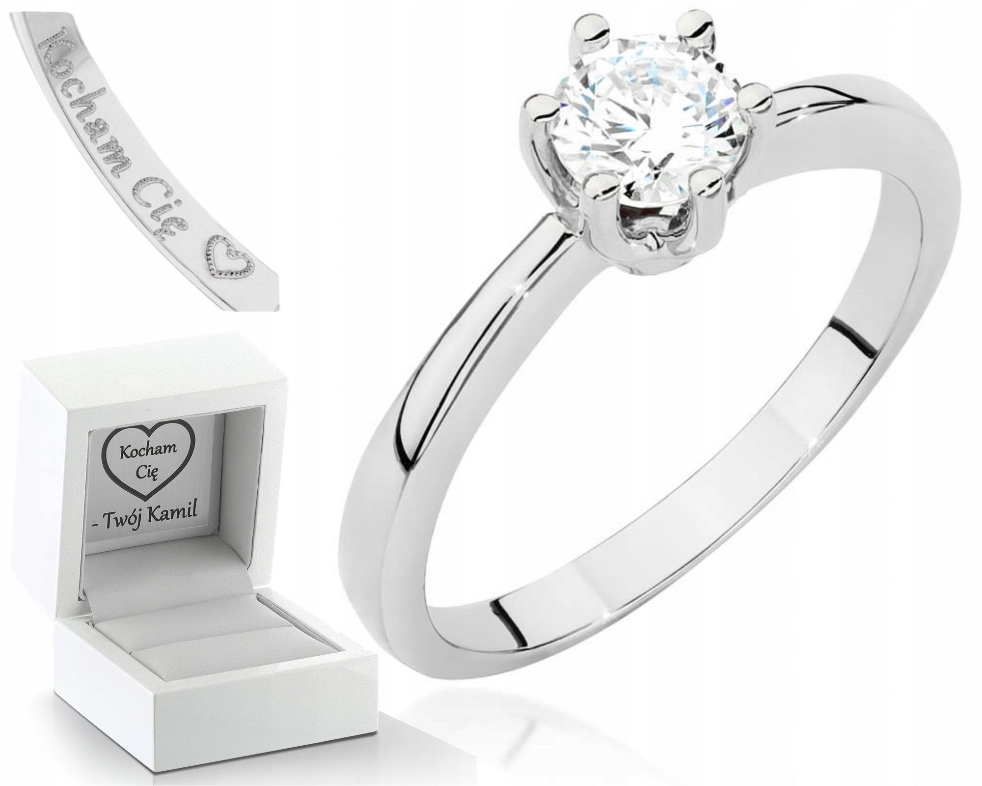 Bílé Zlato Zlatý Prstýnek Diamant Gravírování 585 Bonus Dárek