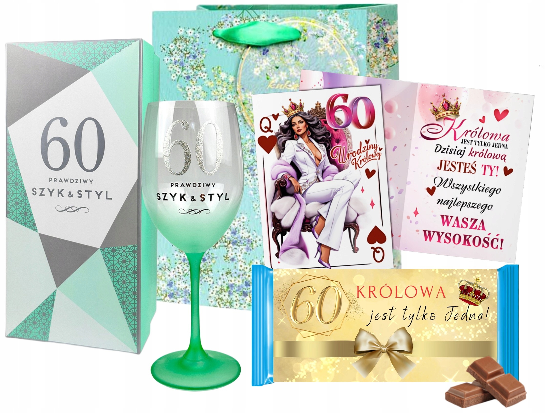 Na 60 Urodziny Dla Kobiety Koleżanki Zestaw Prezentowy Kieliszek XL