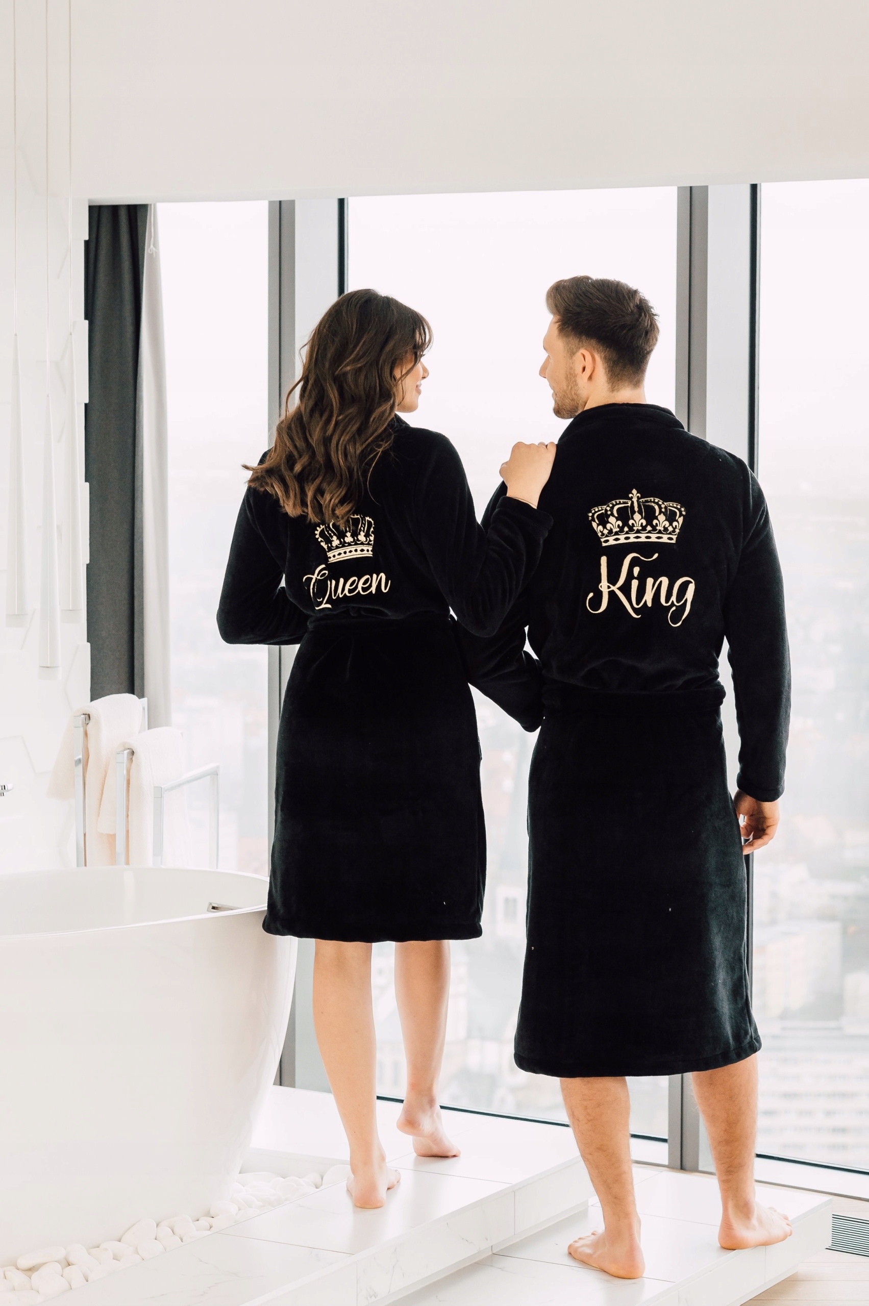 Sada vyšívaných županů s dárek pro páry, černá, teplá, silná