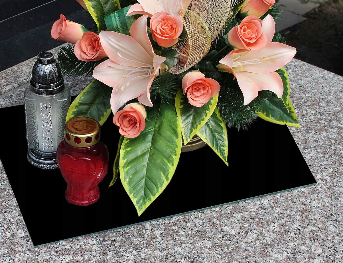 SZKLANA PODSTAWKA POD ZNICZE KWIATY 80x52 CZARNA Szerokość produktu 80 cm