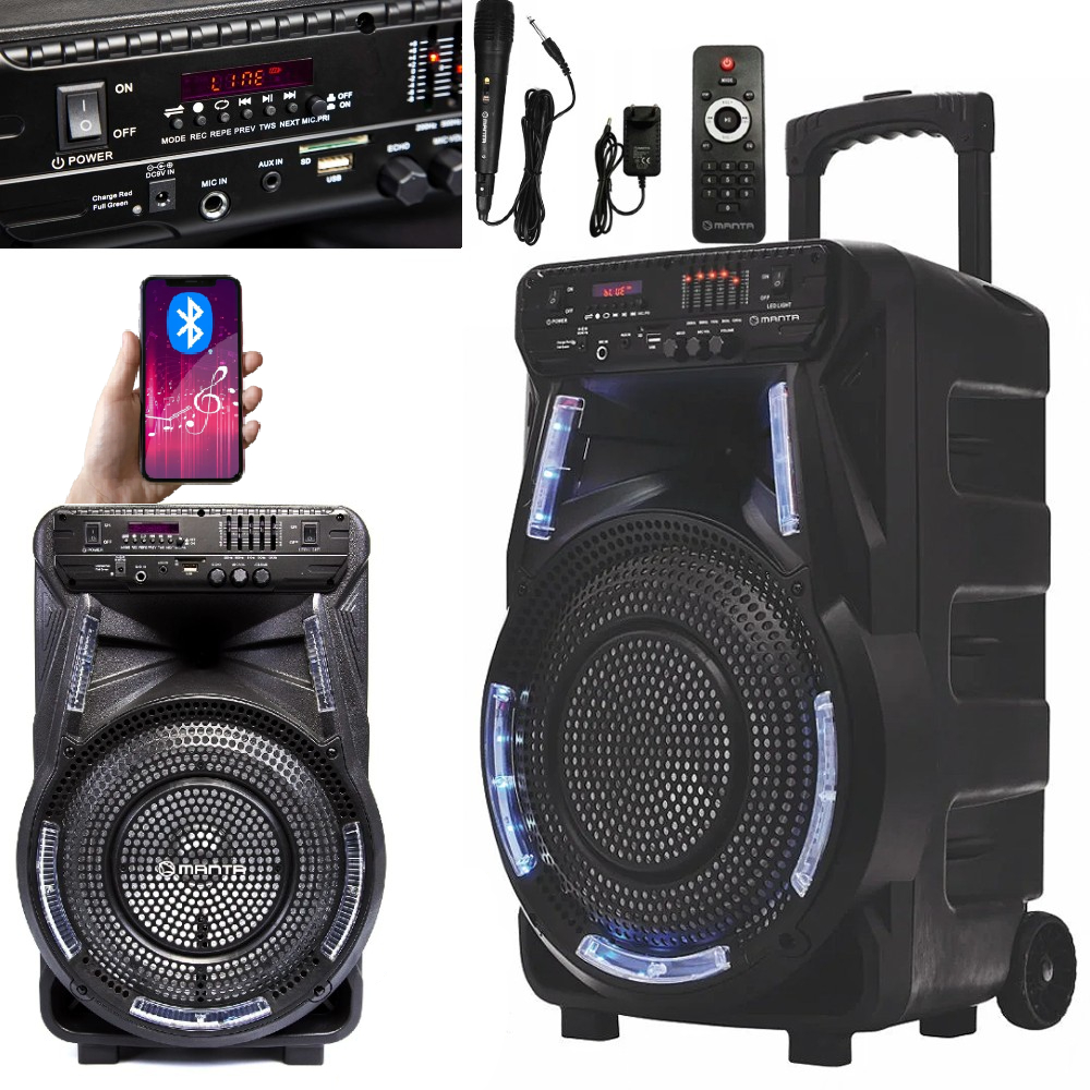 Głośnik bluetooth przenośny Karaoke z mikrofonem Manta SPK5033 czarny 40 W