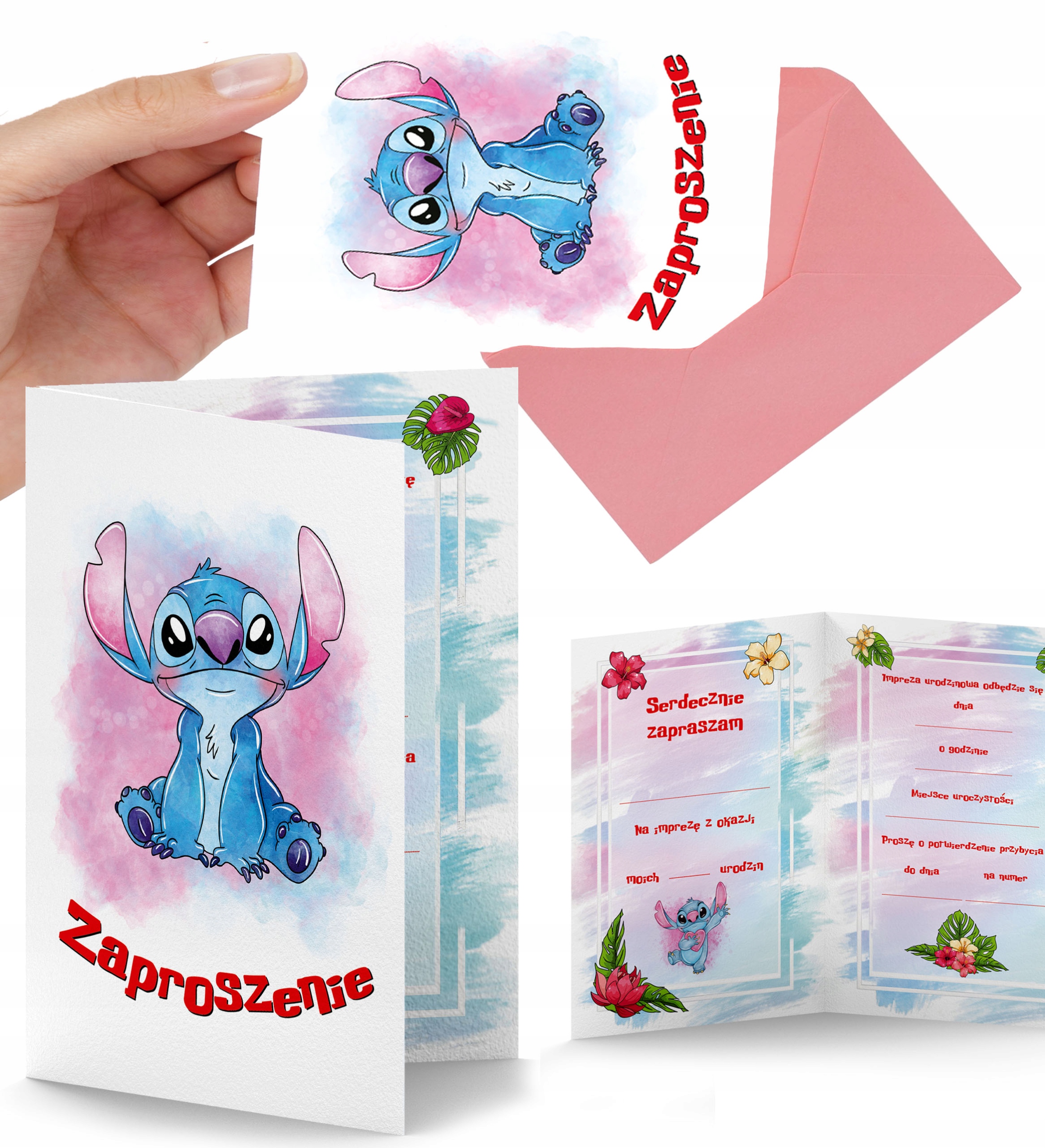 ZAPROSZENIE URODZINOWE LILO I STICH ZAPROSZENIA NA PRZYJĘCIE + KOPERTA