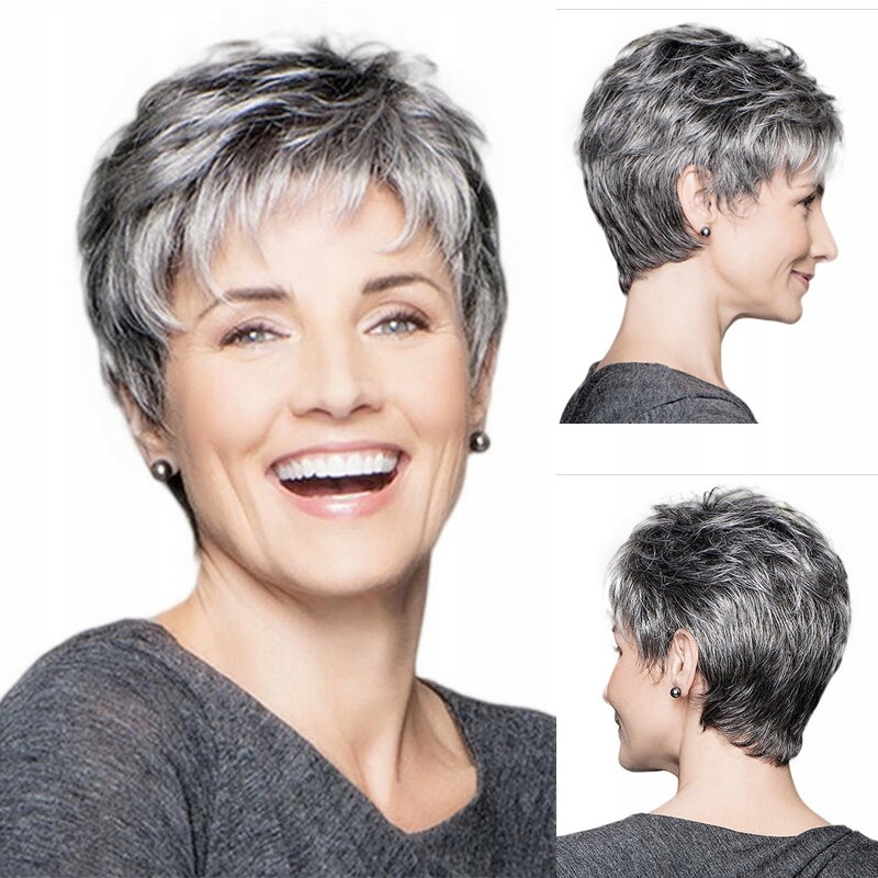 Paruka Dámské krátké vlasy Přírodní šedá Wig