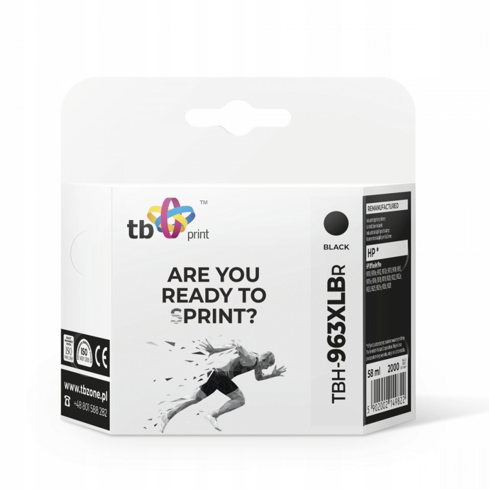 Ink. kazeta Tb kompat. s Hp OfficeJet Pro 9020 963XL, Bk reman. Tbh…