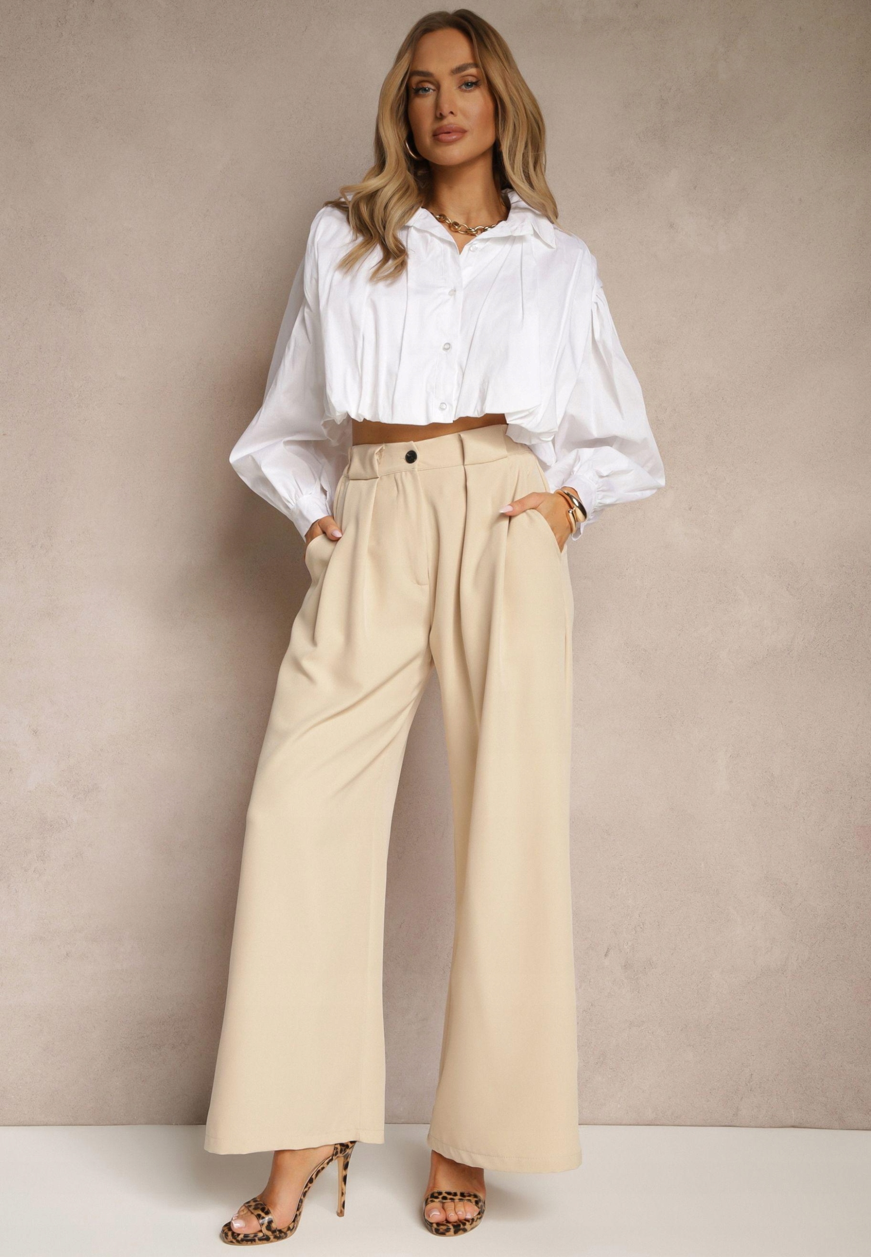 Elegantní kalhoty Béžové Široké Elegantní Renee M/L