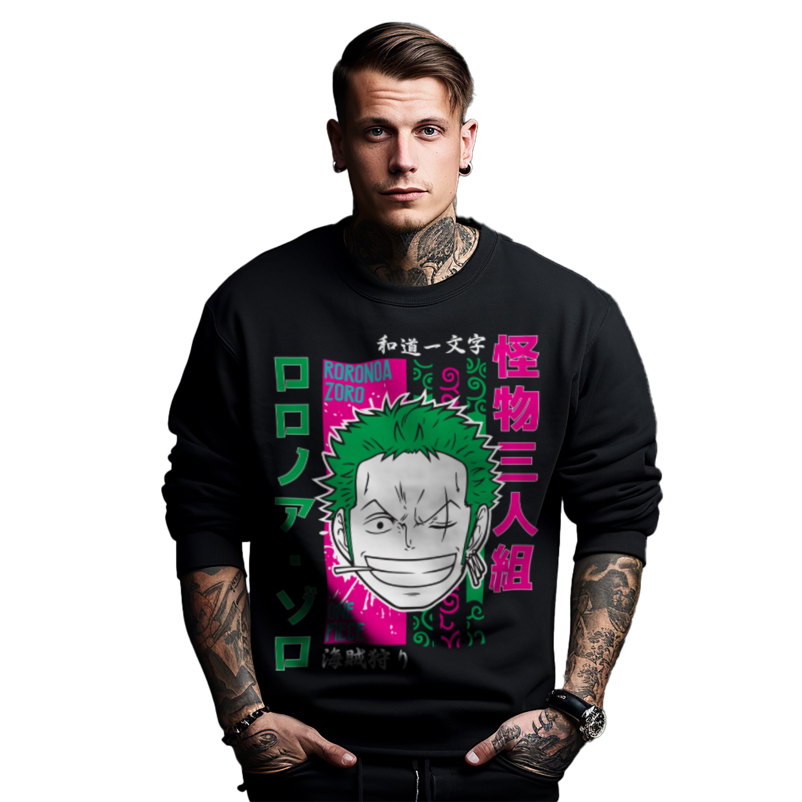 Mikina černá pánská s potiskem Anime Roronoa Zoro One Piece