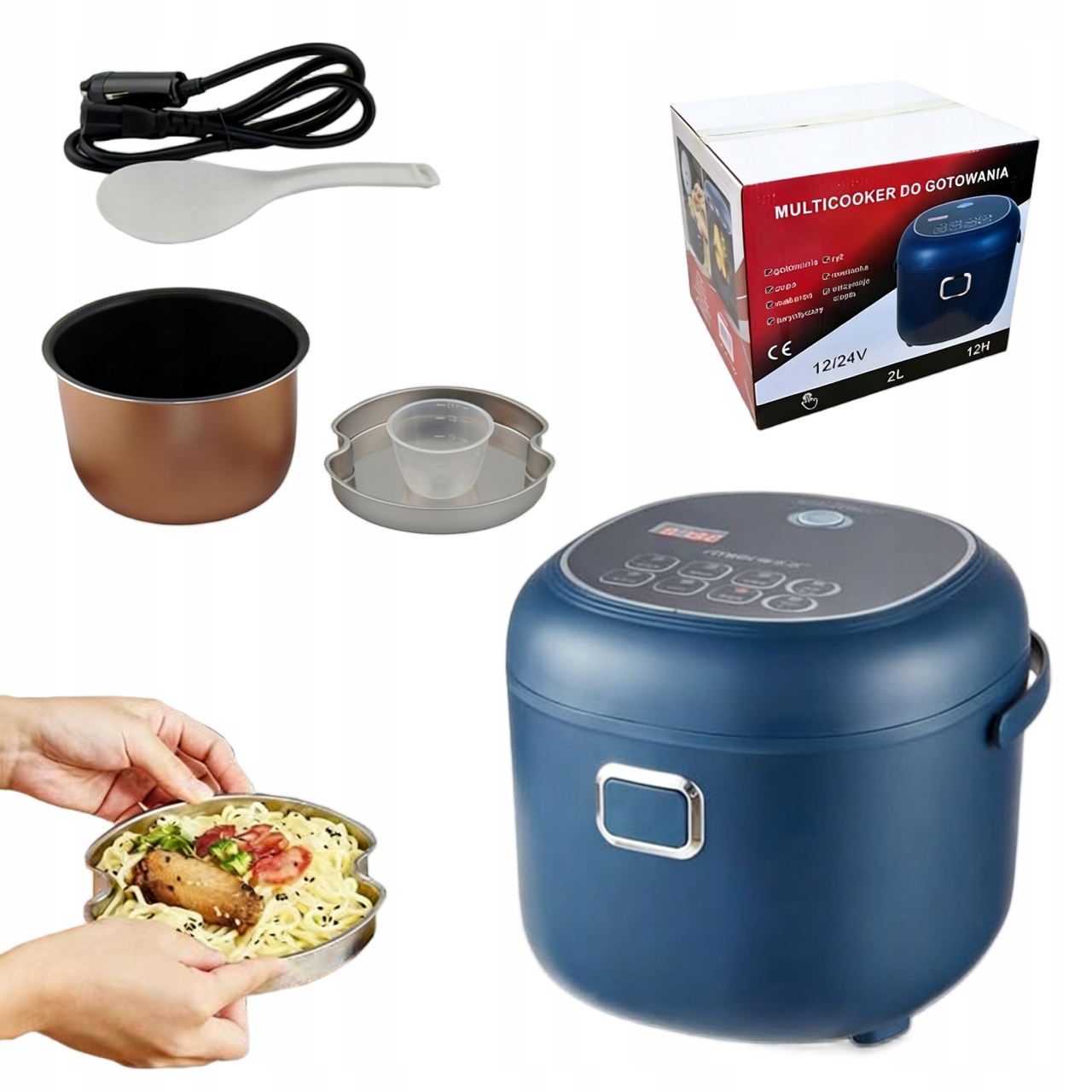 Rýžovar do auta 2L Multicooker turistický 12V 24V Tir bus LCD časovač
