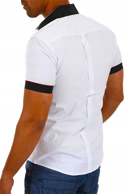 Koszula Męska Elegancka Wesele Ślub Prezent Model Koszula Męska Codzienna Casual Kontrast 9008 white