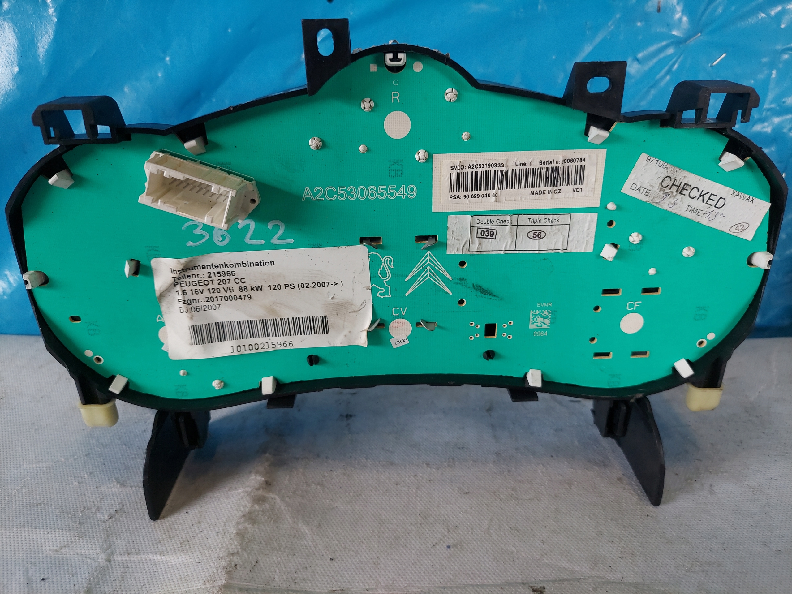 dials clock PEUGEOT 207 CC 1.6 16V 9662904080