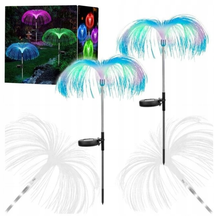 LAMPKA ŚWIATŁOWODOWA 2szt. SOLARNA OGRODOWA MEDUZA WBIJANA MULTIKOLOR