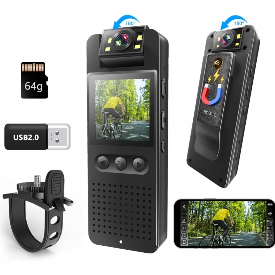 Kamera Nasobna Body Cam Mini 16MP Noční barva 64GB