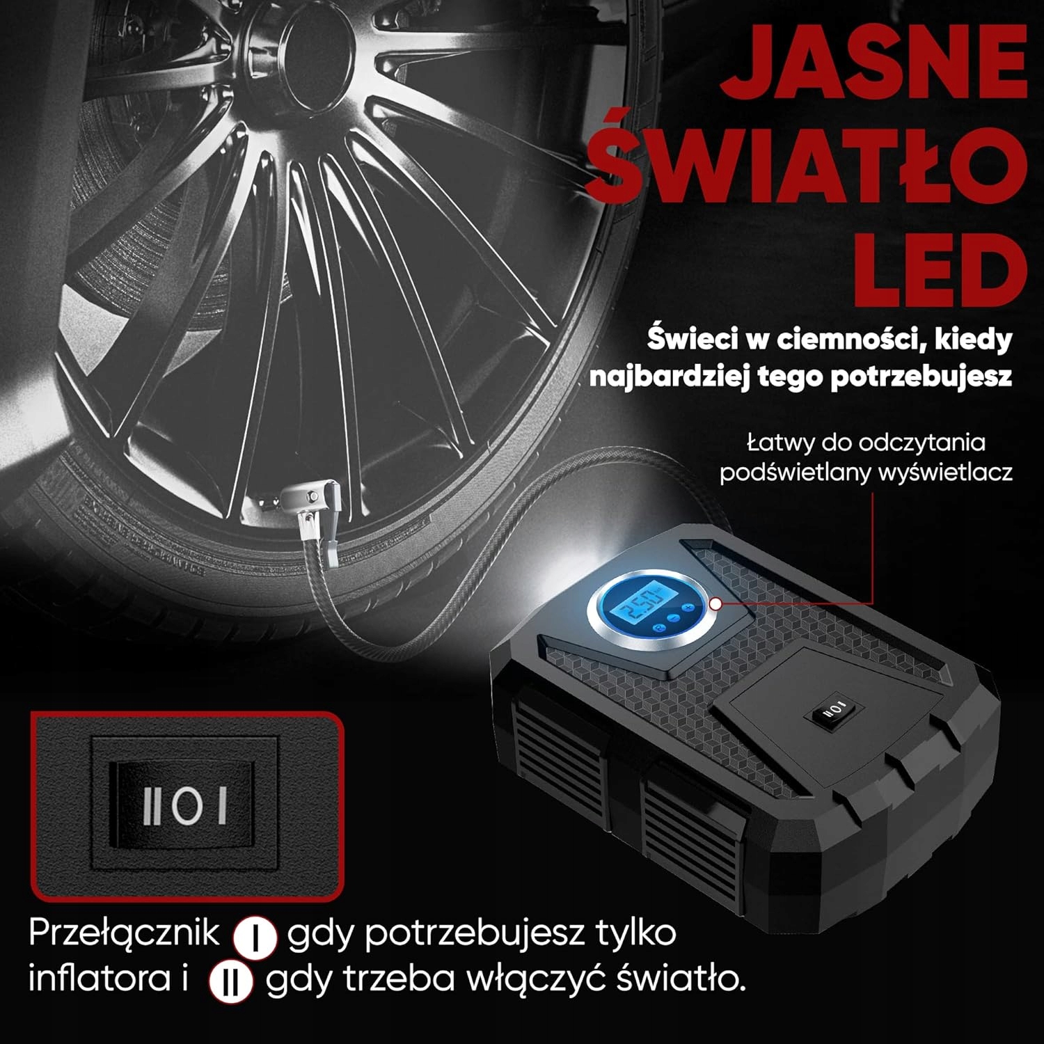 KOMPRESOR DO OPON FORTEM PRZENOŚNA SPRĘŻARKA MANOMETR 12V CYFROWA LCD Marka bez marki