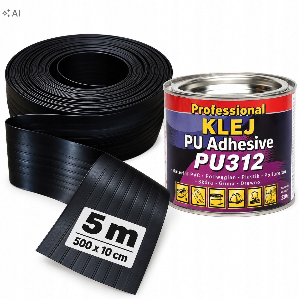 Zestaw 5m Listwa ochronna do Pontonu Kajaku Sup 10 cm*5m Klej Pu 312 330g