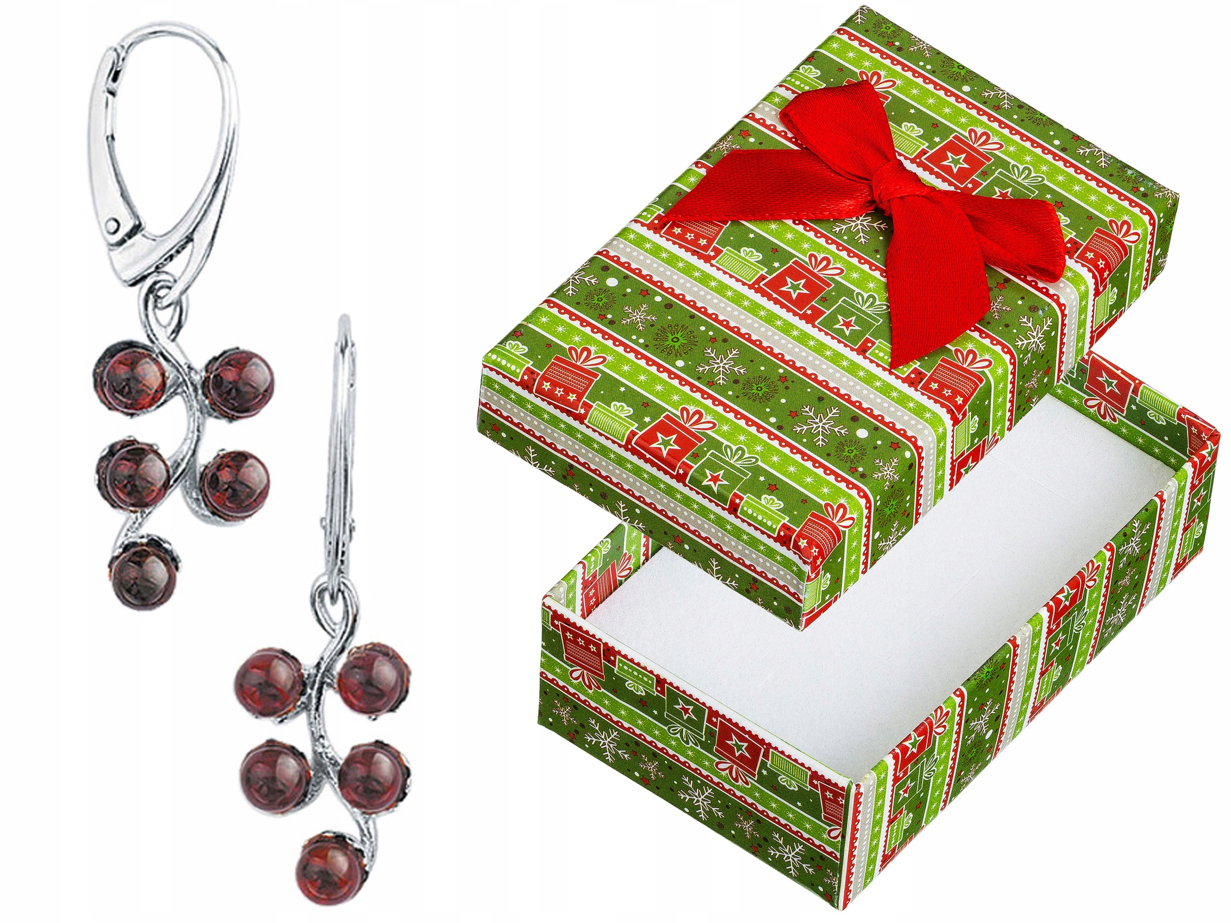 Stříbrné Náušnice Závěsné s jantarem Hroznové Víno Anglické zapínání Stříbro