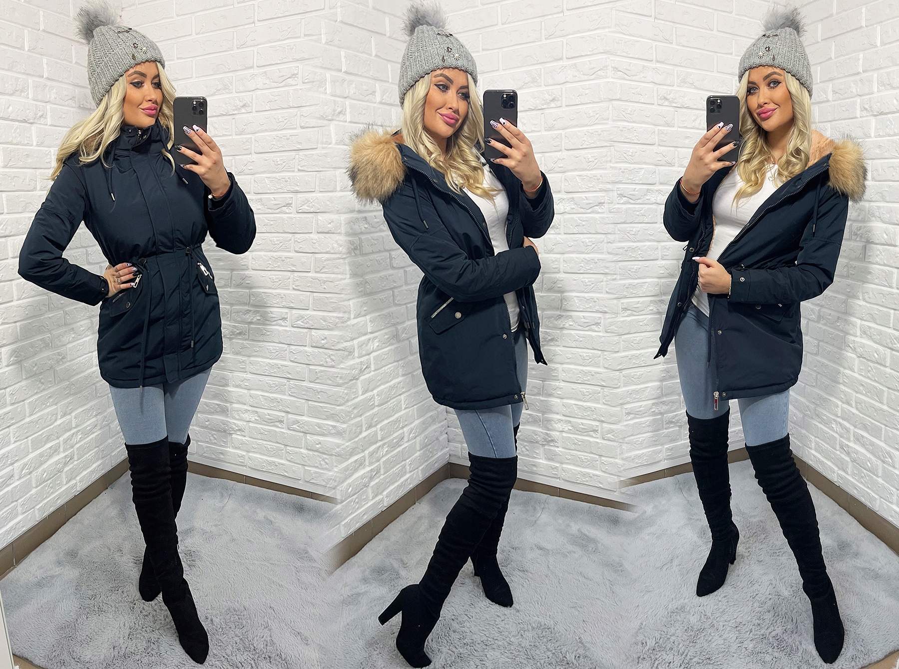 KLASYCZNA ZIMOWA PARKA CIEPŁA KURTKA DAMSKA NA MISIU Z FUTERKIEM S Marka Katmandi