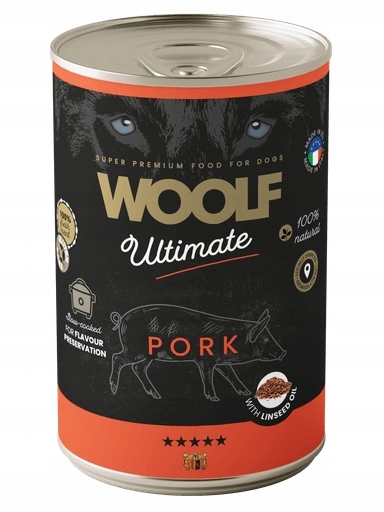 5x Woolf Ultimate Dog Vepřové s lněným olejem 400g