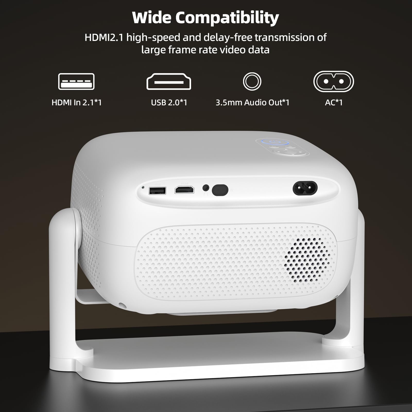 BETTDOW Projektor 4K Smart WiFi6 Bluetooth 5.2 Autofokus Biały — miniatura 7