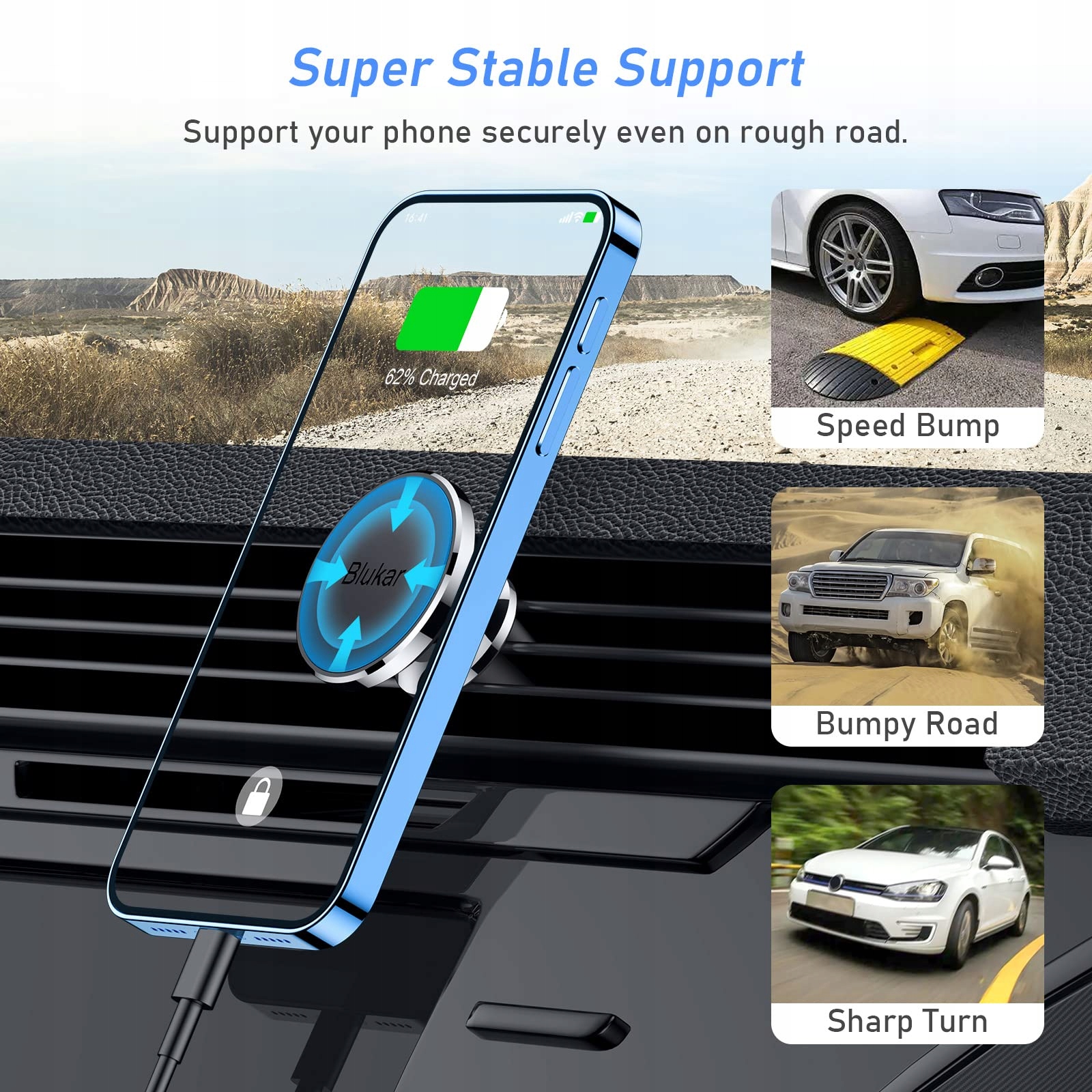 BLUKAR Uchwyt Samochodowy Magnetyczny 360° Do Telefonu iPhone Galaxy Mate — miniatura 7