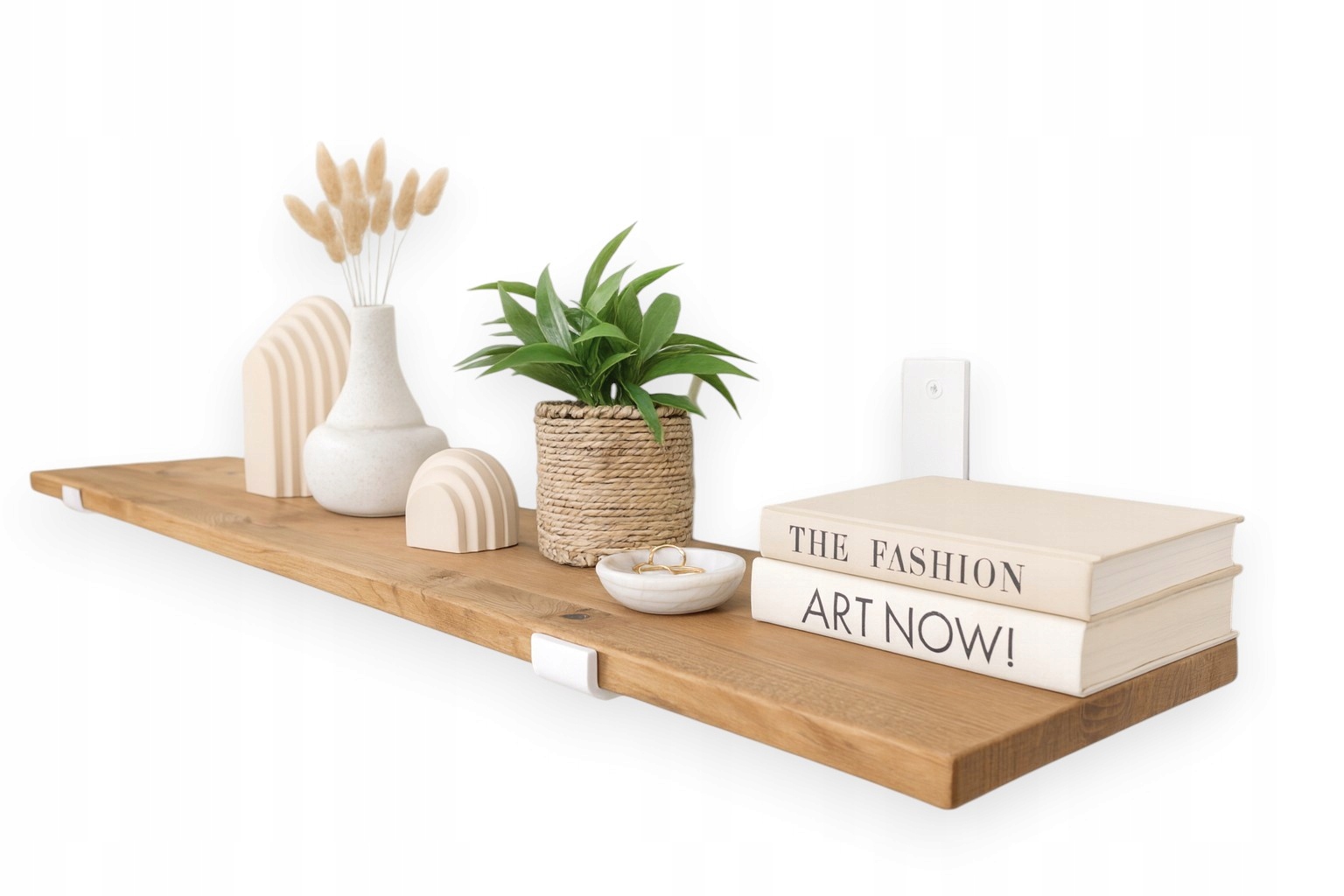 Nástenná závesná dubová polica na stenu, svetlobiela, držiak 100 cm x 30 cm