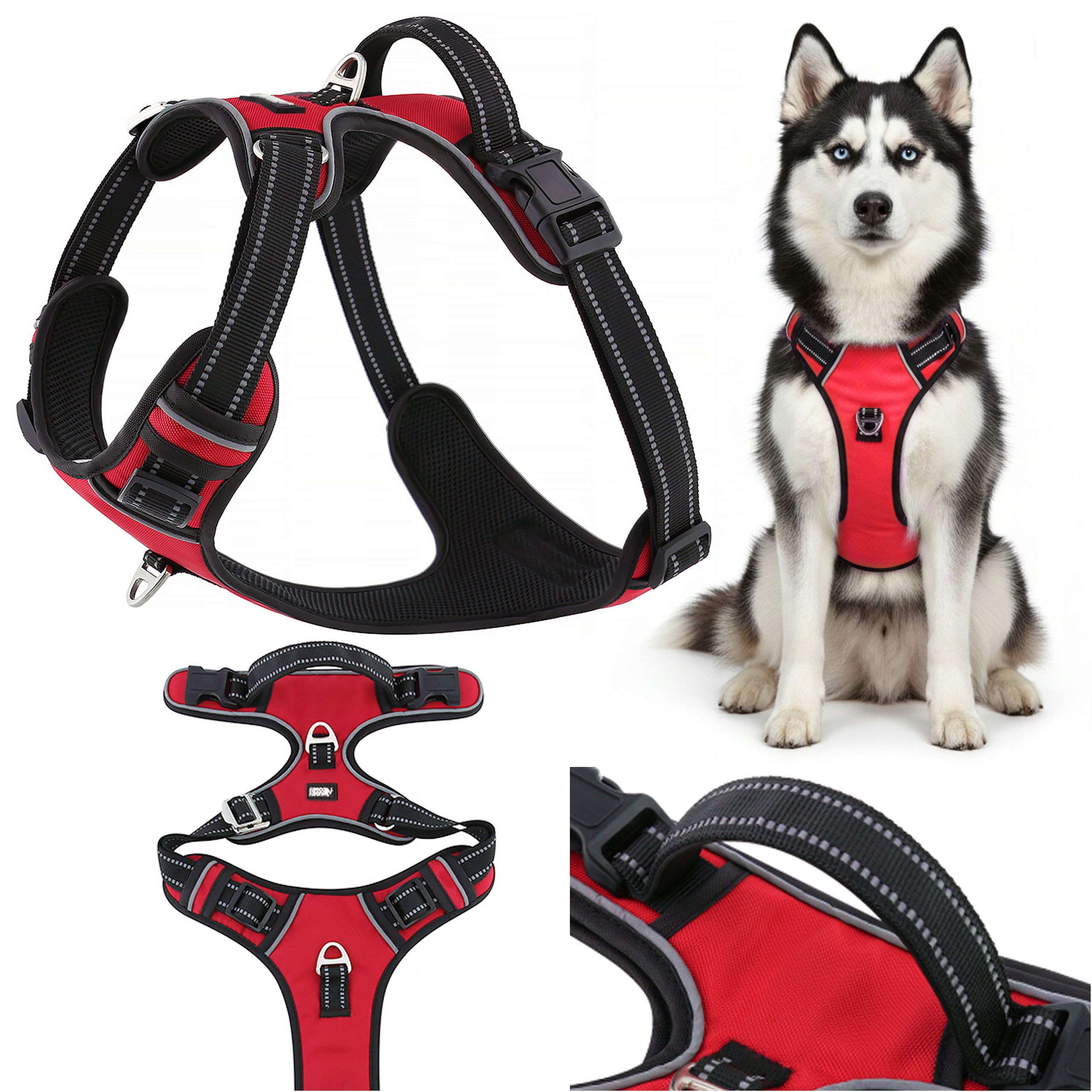 Szelki easy walk dla psa typu guard Regulowane mocne Huggy Doggy czerwone L