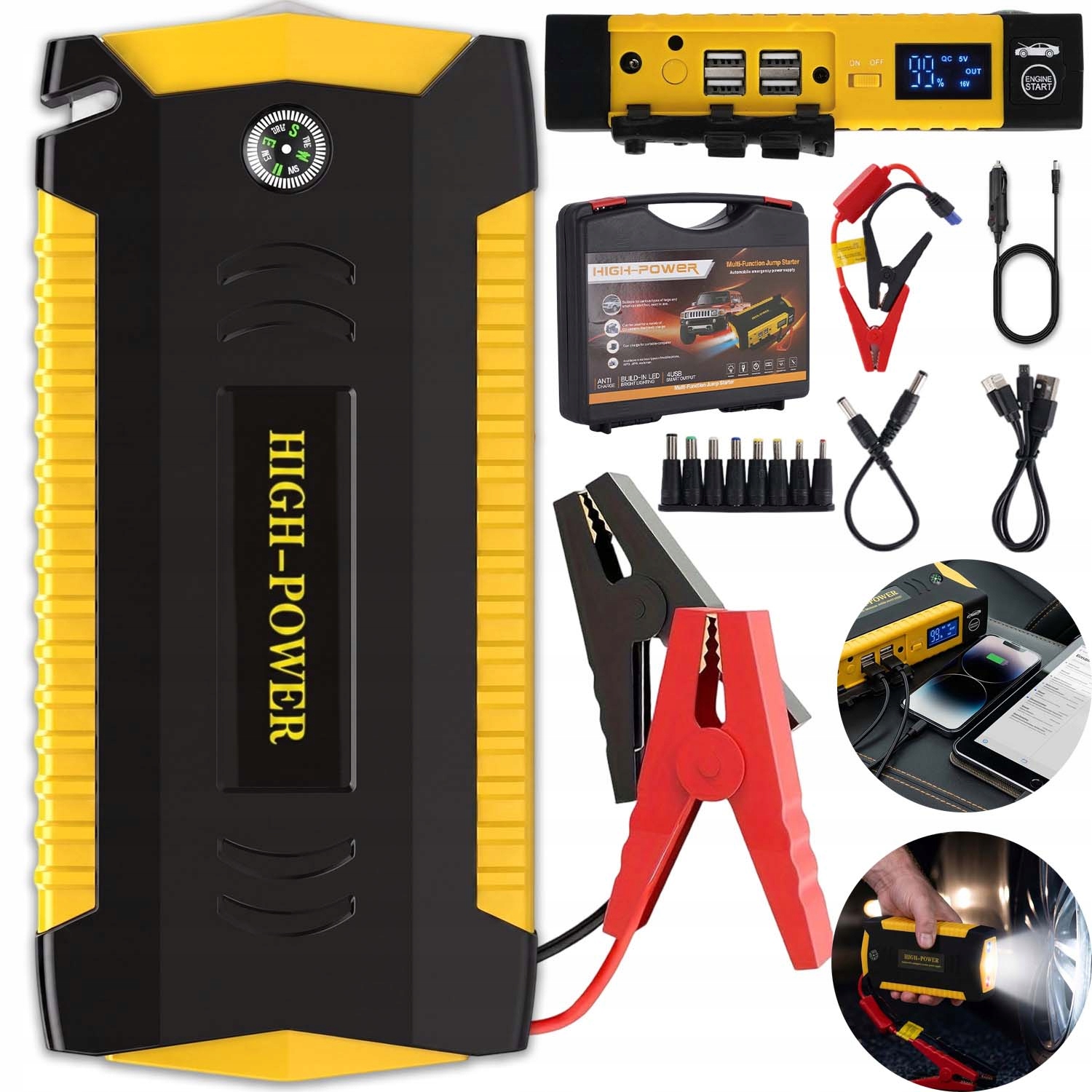 Výkonný Startér Startování Booster Powerbanka 12V S Led 6000 Mah Sada
