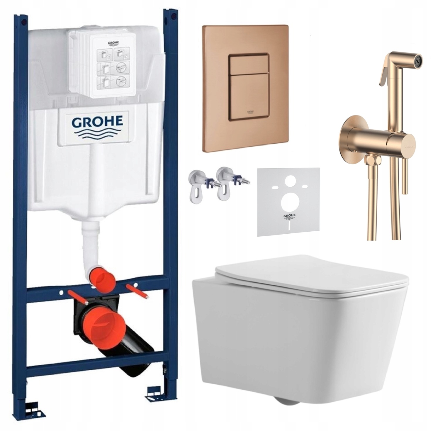 Zestaw Wc Stelaż Grohe Rapid z miską Bilovec Przycisk miedź bateria miedź