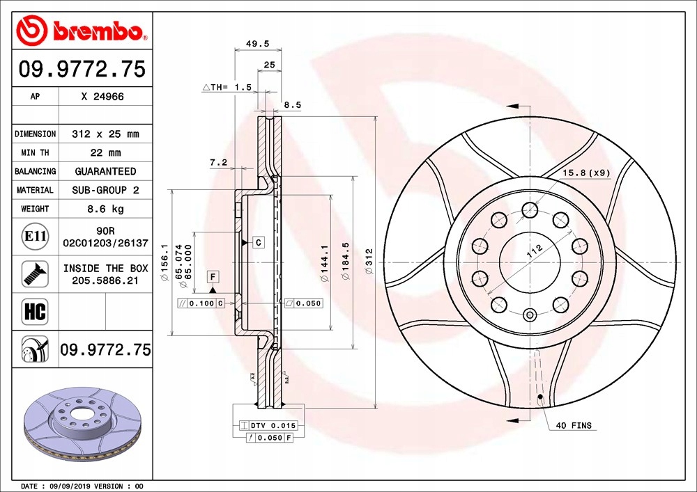 BREMBO MAX TARCZE PRZÓD PASSAT B6 B7 B8 312mm Producent części Brembo