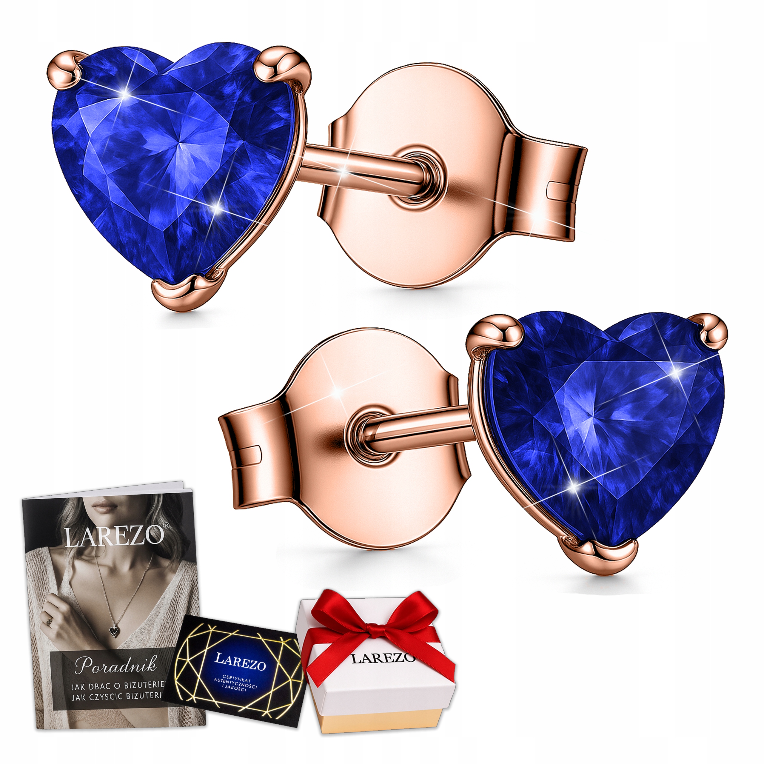 Náušnice Pozlacená modrá srdce Křišťálová Srdíčka Srdce Stříbro 925