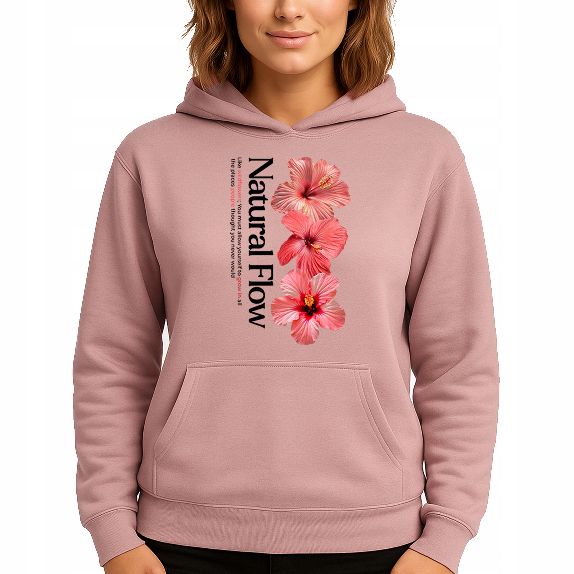 Mikina S Kapucí Hoodie Dusty Pink Bavlněná Módní Natural Flow M