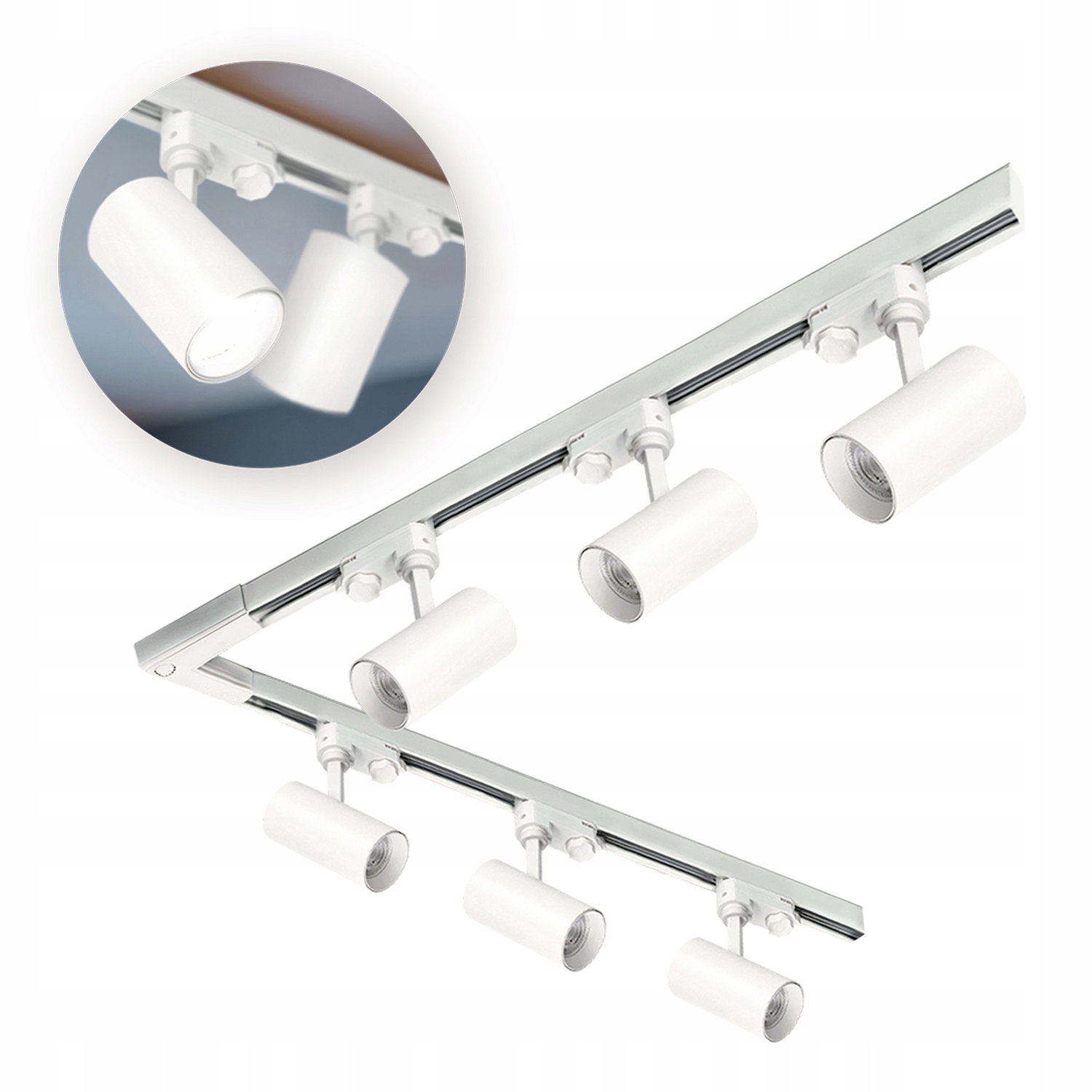 3fázové kolejnicové osvětlení 1m+1m, L pravé, 6x svítidlo na GU10, bílá barva