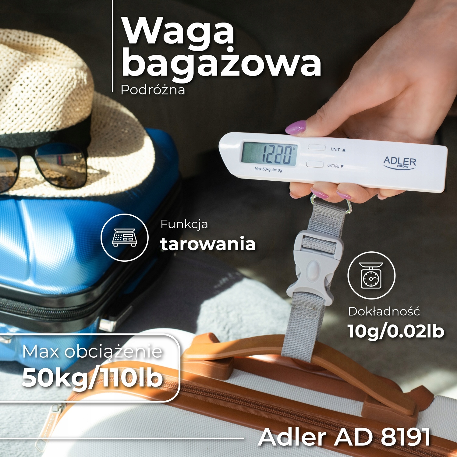 Waga Bagażowa Podróżna Adler AD 8191 Dokładna do 50kg