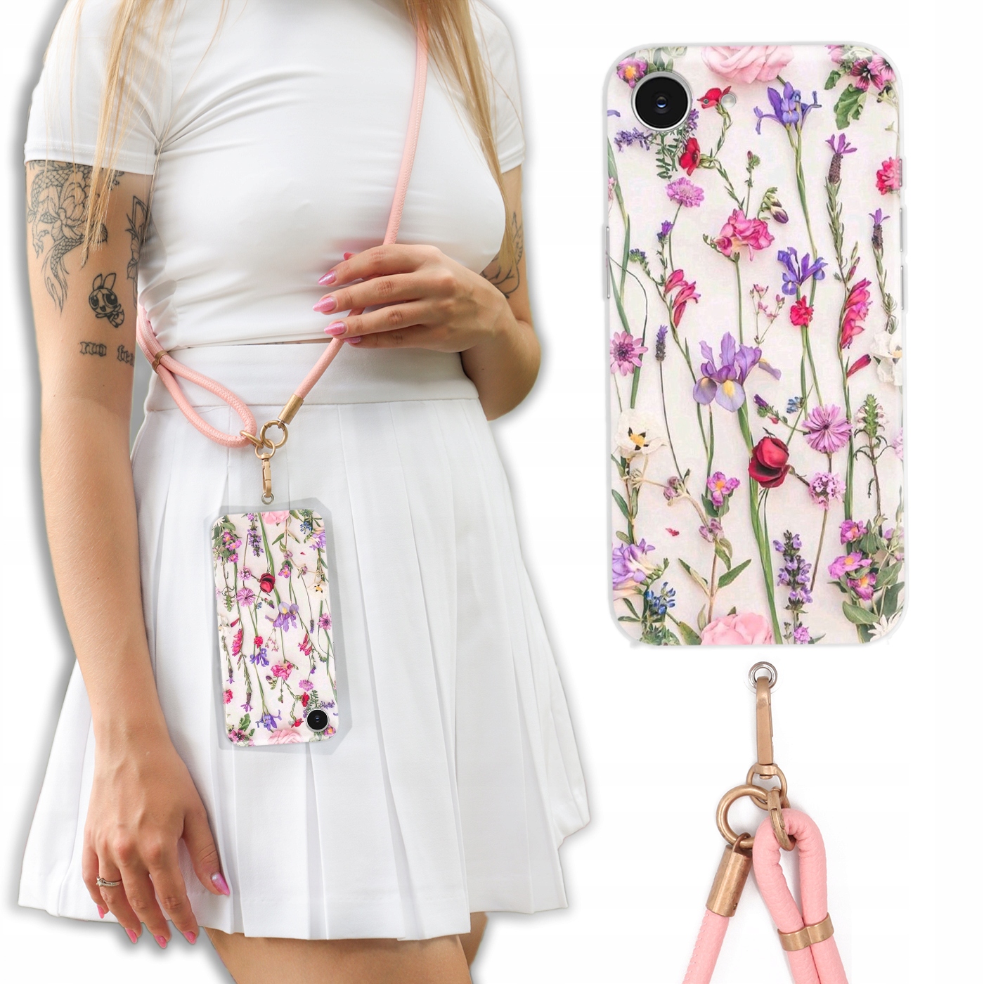 Pouzdro Pro Iphone 17E Case Crossbody Květinové Jaro Kožené Vodítko Růžové Vz