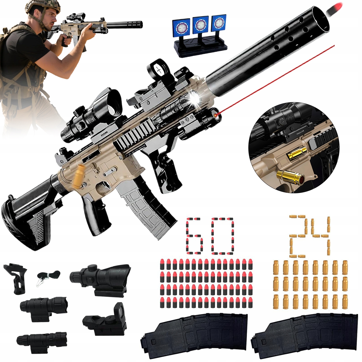 M416 Snajperka Zabawka Kulki Plastikowe Luneta 3 Tarcze