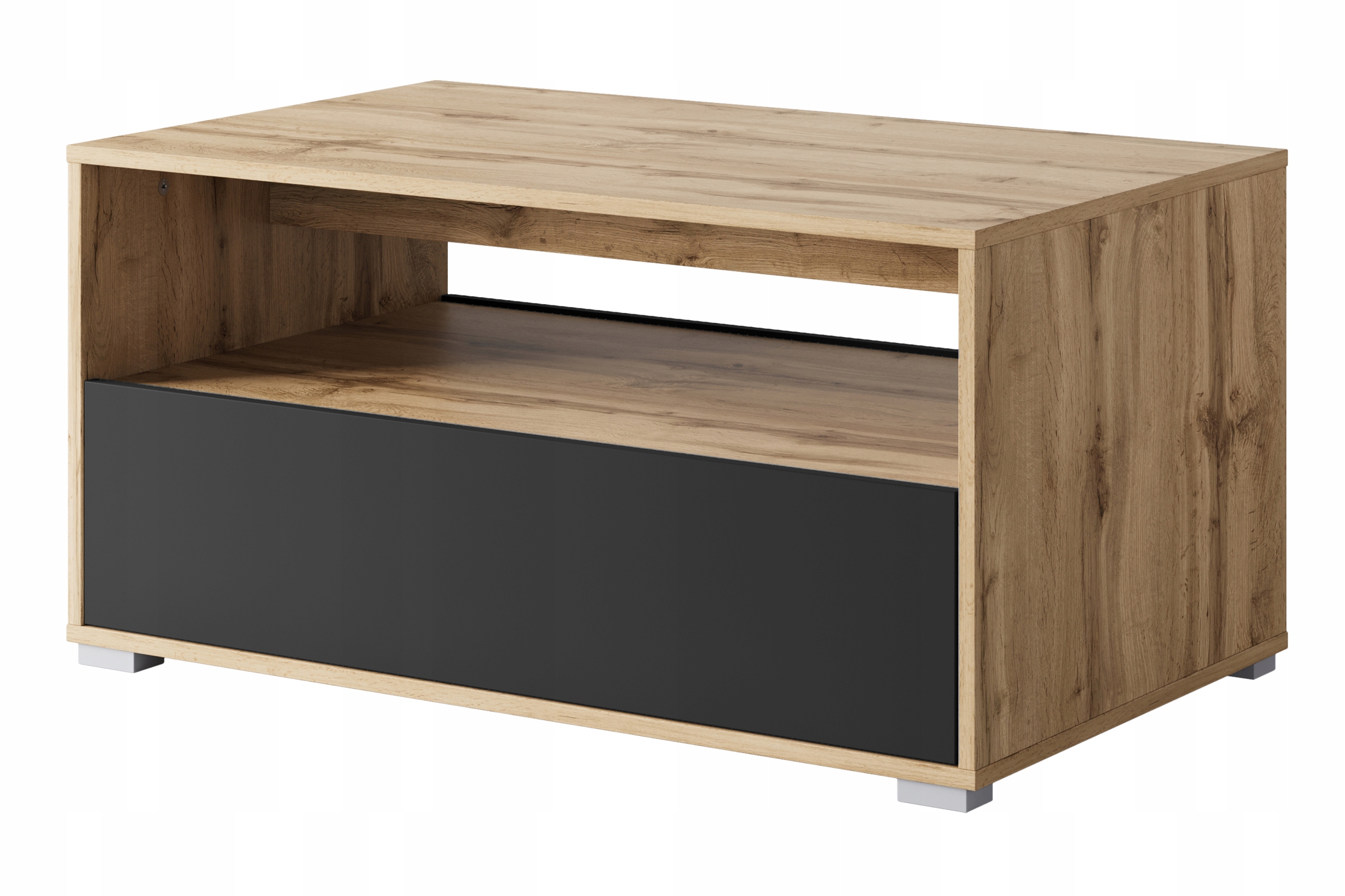 Konferenční stolek do obývacího pokoje obdélníkový s policí a úložným prostorem 90 cm Wotan/černý