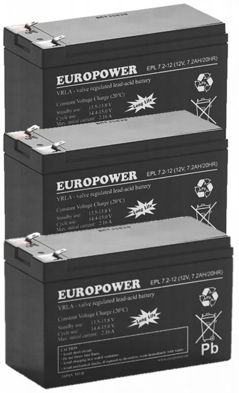 TBC3 BATERIE ZESTAW AKUMULATORÓW DO UPS APC EATON POWERWALKER 3x EPL 7,2-12