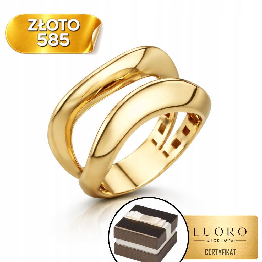 Prstýnek 585 14K Hladké Vlny Elegantní Klasický Design R13