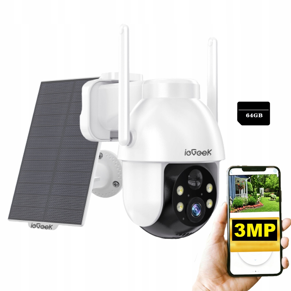 Solární otočná kamera 4x Zoom 2K detekce těla Pir Otočná s 64 Gb