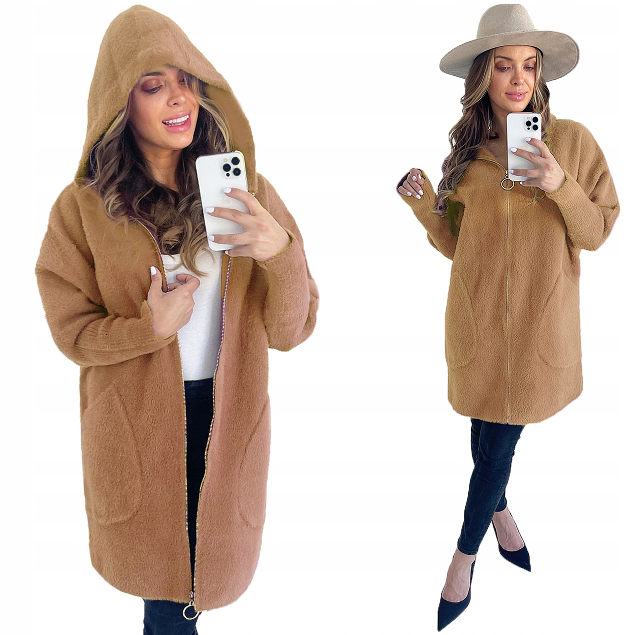 Klasický Teplý Kabát Z Alpaky Na Zip, Barvy