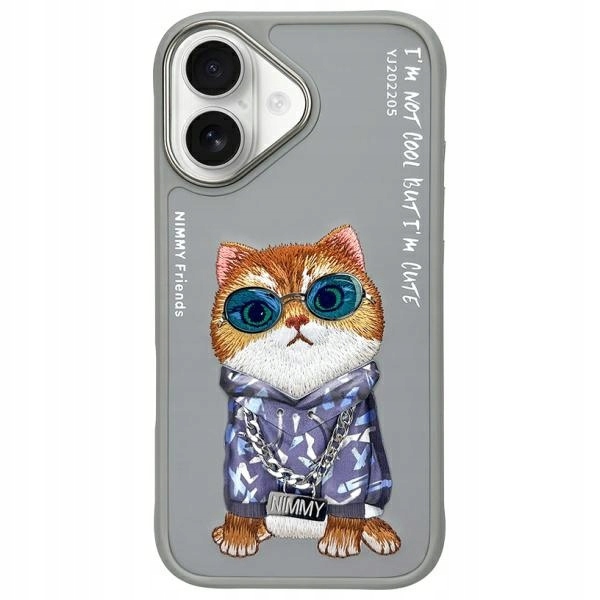 pouzdro Nimmy pro iPhone 16 6,1" šedé/šedé Brýle Cool Cat