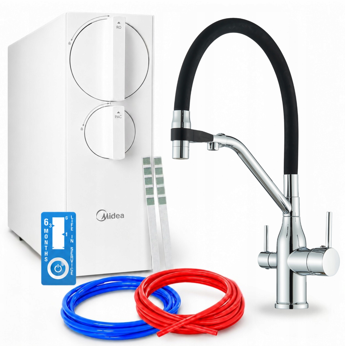 Systém Filtrácie Vody V Dome Midea 800GPD A Kuchynský Kohútik S Výsuvným Výtokom