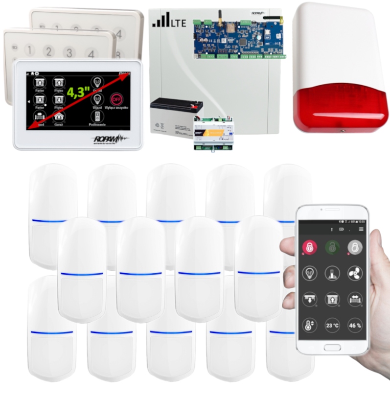 Zestaw Alarmowy Ropam NeoLTE-IP-64 14 Czujek Slim-pir 3 Panele Wifi Gsm App