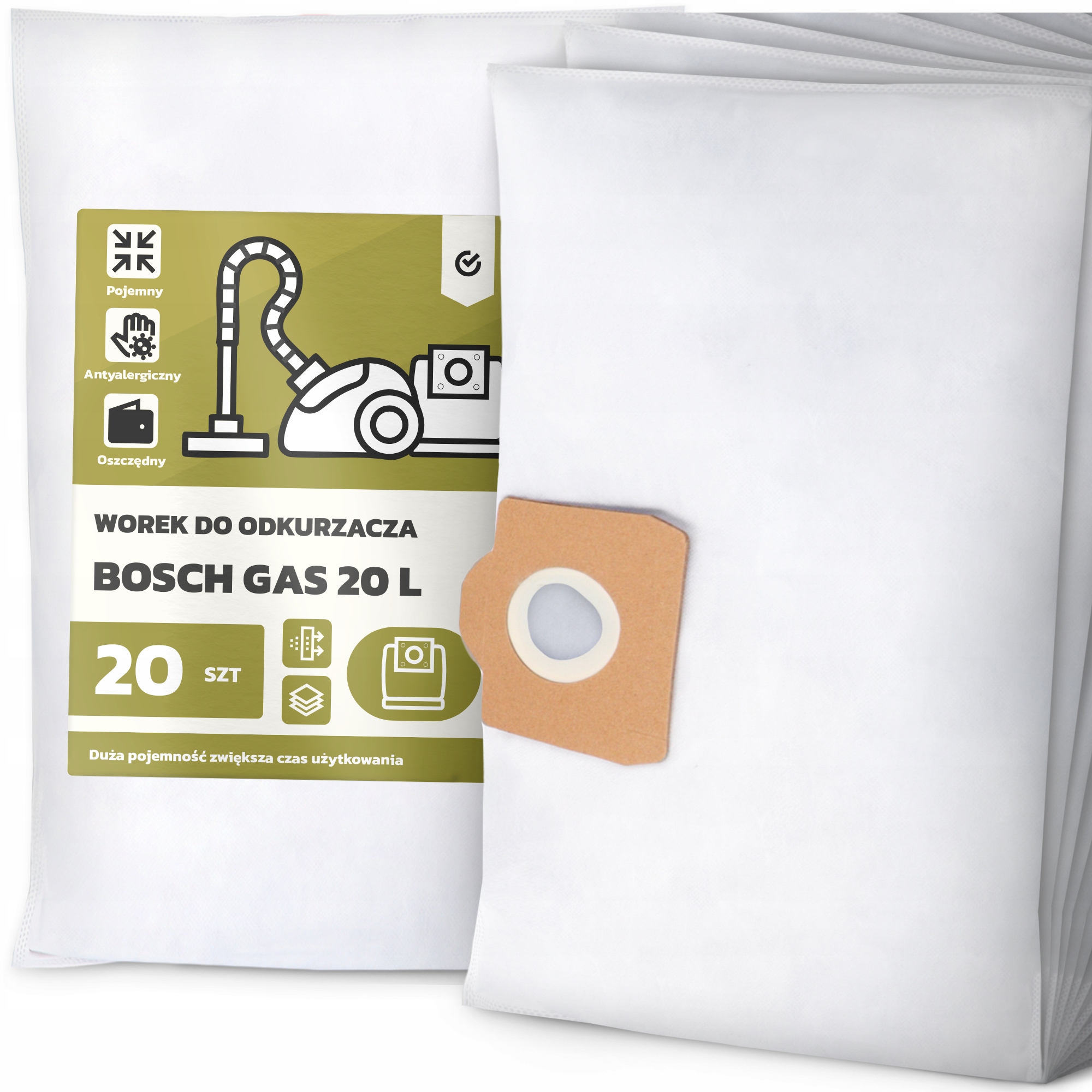 20 x Sáček do Vysavače Bosch Gas 20 L Syntetický Textilní Prostorný Sáček