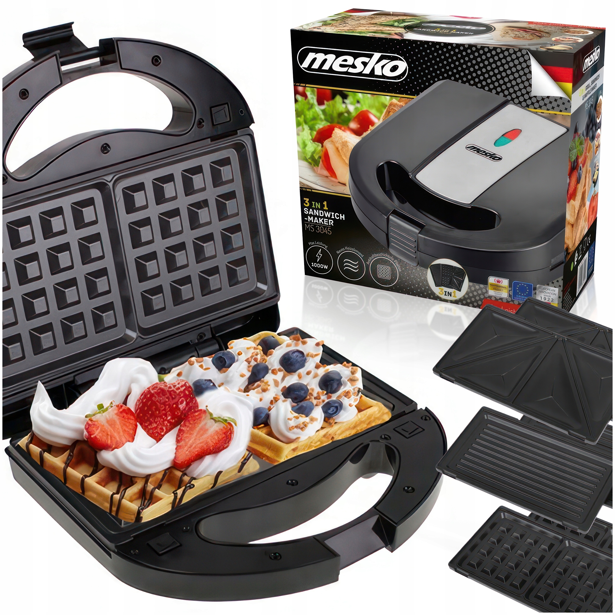 Opiekacz do Kanapek Toster Gofrownica Sandwich Grill 3w1 Duży Mesko Ms 3045